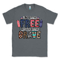 Charcoal Heather land of the beacause of the brave Classic Tee - CowhideDigitalArt