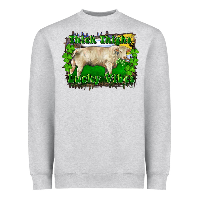 Thick Thighs Lucky Vibes Charolais Bull Heavyweight Sweatshirt by RanaPortraitStore | Teevron