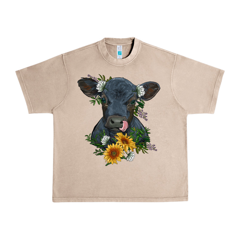 Baby Cow Black Angus Calf With Flowers Urban Heavy Tee by RanaPortraitStore | Teevron
