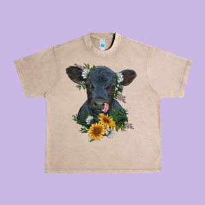 Baby Cow Black Angus Calf With Flowers Urban Heavy Tee Designed By Ranaportraitstore