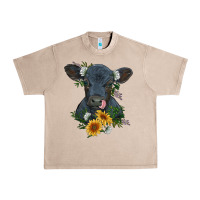 French Oak baby cow black angus calf with flowers Urban Heavy Tee - RanaPortraitStore