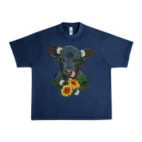 Navy baby cow black angus calf with flowers Urban Heavy Tee - RanaPortraitStore
