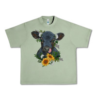 Oil Green baby cow black angus calf with flowers Urban Heavy Tee - RanaPortraitStore