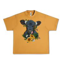Peanut Butter baby cow black angus calf with flowers Urban Heavy Tee - RanaPortraitStore
