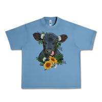 Pebble Blue baby cow black angus calf with flowers Urban Heavy Tee - RanaPortraitStore