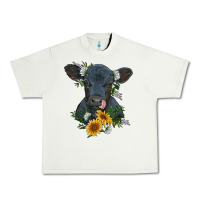 Pistachio baby cow black angus calf with flowers Urban Heavy Tee - RanaPortraitStore