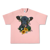 Salmon baby cow black angus calf with flowers Urban Heavy Tee - RanaPortraitStore