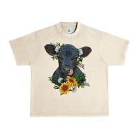 Sandshell baby cow black angus calf with flowers Urban Heavy Tee - RanaPortraitStore