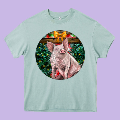 Christmas Pig Heavy Core Tee Designed By Lillyallendesigns