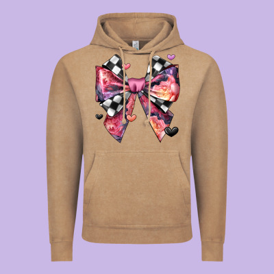 Coquette Bow Floral Checkered Pattern Vintage Hoodie Designed By Jahusdesignshop