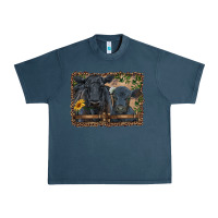 Midnight Navy western black angus cattle and calf with leopard Urban Heavy Tee - RanaPortraitStore