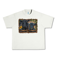 Pistachio western black angus cattle and calf with leopard Urban Heavy Tee - RanaPortraitStore