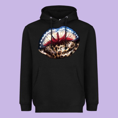 American Lips Leopard Heavyweight Hoodie Designed By Nancycooperartshop