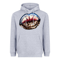 Heather Grey American lips leopard Heavyweight Hoodie - NancyCooperArtShop