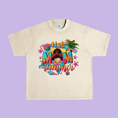 Hot Mom Summer With Messy Bun Urban Heavy Tee Designed By Texasbilliewilder