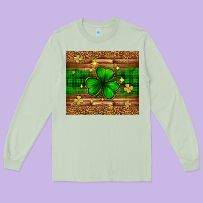 St. Patrick's Day Shamrock Leopard Long Sleeve Tee Designed By Neo Western