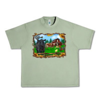 Oil Green western barnyard black angus cattle longhorn rooster and chicks Urban Heavy Tee - RanaPortraitStore