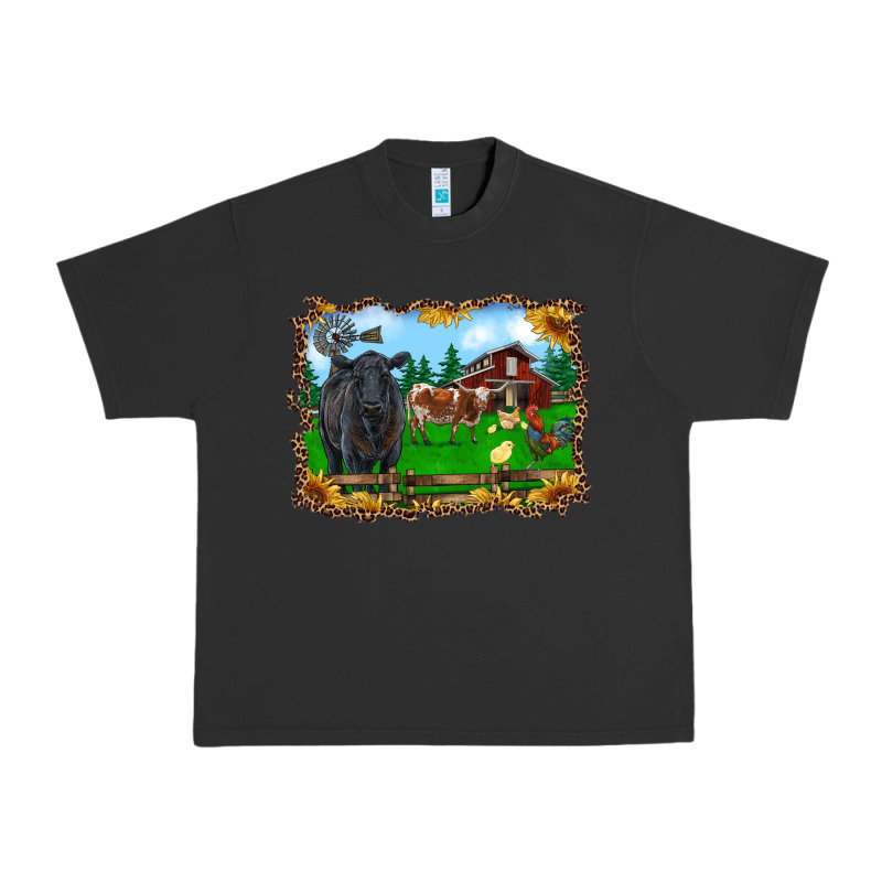 Western Barnyard Black Angus Cattle Longhorn Rooster And Chicks Urban Heavy Tee by RanaPortraitStore | Teevron