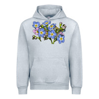 Heather Grey Forget Me Not Flower Illustrations Urban Hoodie - LillyAllenDesigns