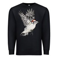 Black Flying Downy Woodpecker Premium Sweatshirt - LillyAllenDesigns
