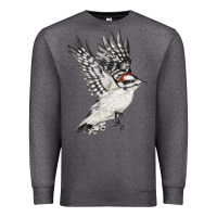 Charcoal Heather Flying Downy Woodpecker Premium Sweatshirt - LillyAllenDesigns
