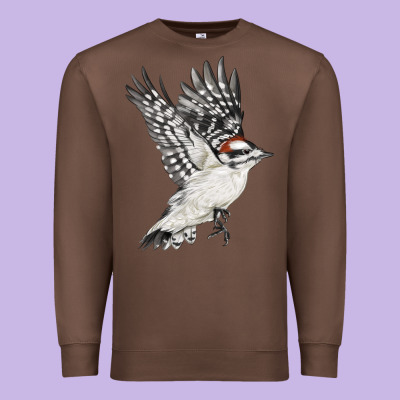 Flying Downy Woodpecker Premium Sweatshirt Designed By Lillyallendesigns