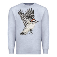 Heather Grey Flying Downy Woodpecker Premium Sweatshirt - LillyAllenDesigns