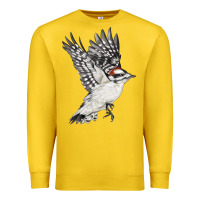 Lemon Flying Downy Woodpecker Premium Sweatshirt - LillyAllenDesigns