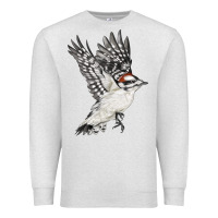 Oatmeal Heather Flying Downy Woodpecker Premium Sweatshirt - LillyAllenDesigns
