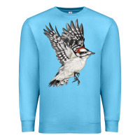 Ocean Blue Flying Downy Woodpecker Premium Sweatshirt - LillyAllenDesigns