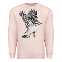 Pale Pink Flying Downy Woodpecker Premium Sweatshirt - LillyAllenDesigns