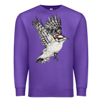 Purple Flying Downy Woodpecker Premium Sweatshirt - LillyAllenDesigns