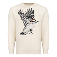 Sandshell Flying Downy Woodpecker Premium Sweatshirt - LillyAllenDesigns