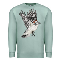 Seafoam Flying Downy Woodpecker Premium Sweatshirt - LillyAllenDesigns