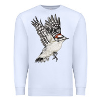 White Flying Downy Woodpecker Premium Sweatshirt - LillyAllenDesigns