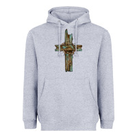 Heather Grey cross with thorn Heavyweight Hoodie - BarkalooDesign