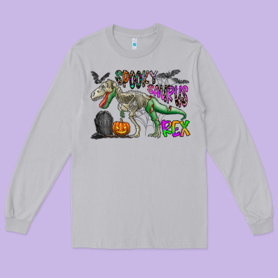 Spooky Saurus Rex Long Sleeve Tee Designed By Cowhidedigitalart