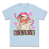 Dusty Blue Pink Believe Santa Christmas Classic Tee - FaDigitalArtStudio