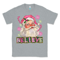 Heather Grey Pink Believe Santa Christmas Classic Tee - FaDigitalArtStudio