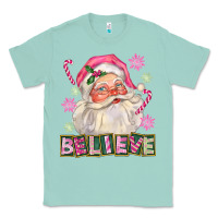 Seafoam Pink Believe Santa Christmas Classic Tee - FaDigitalArtStudio