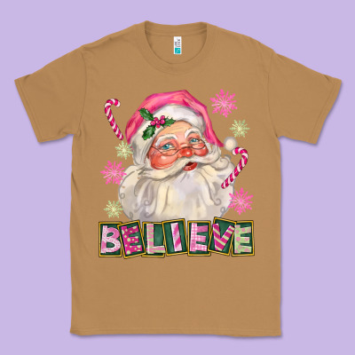 Pink Believe Santa Christmas Classic Tee Designed By Fadigitalartstudio