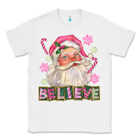 White Pink Believe Santa Christmas Classic Tee - FaDigitalArtStudio