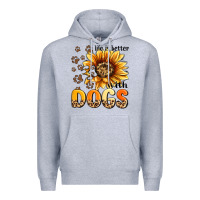 Heather Grey life is better with dogs sunflower Premium Hoodie - MaliasSmallBusiness