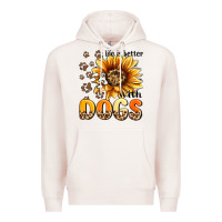 Pale Pink life is better with dogs sunflower Premium Hoodie - MaliasSmallBusiness