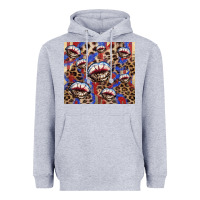 Heather Grey american flag lips leopard Heavyweight Hoodie - NancyCooperArtShop