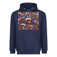 Navy american flag lips leopard Heavyweight Hoodie - NancyCooperArtShop