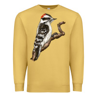 Antique Gold Downy Woodpecker Premium Sweatshirt - LillyAllenDesigns
