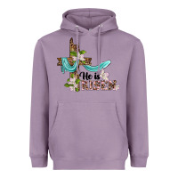 Lavender he is risen cross Heavyweight Hoodie - BarkalooDesign