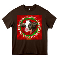 Chocolate Brown christmas holstein calf face Heavy Core Tee - LillyAllenDesigns