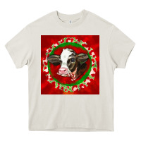 Cream christmas holstein calf face Heavy Core Tee - LillyAllenDesigns